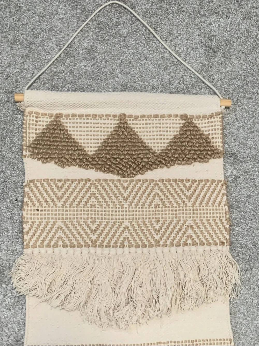 Boho Woven Fringe Wall Hanging in Cream and Brown